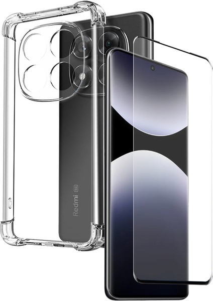 Redmi Note 14 Pro Şeffaf Kılıf Darbeye Dayanıklı Tpu Kapak 3D Kavisli Temperli Cam (Yurt Dışından)