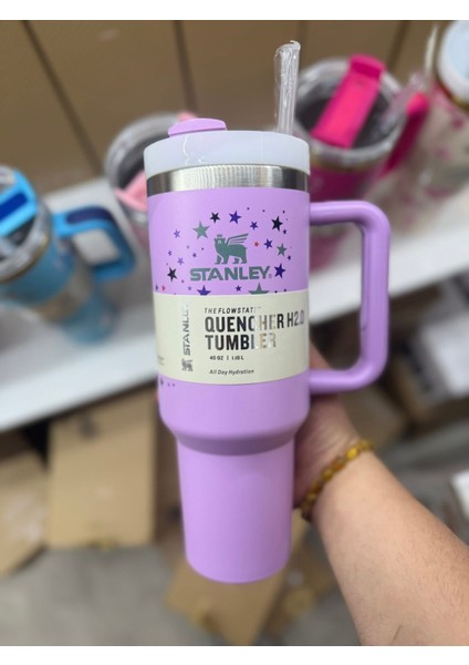 Quencher Pipetli Termos Bardak 1.18 Lt Kalp Lila