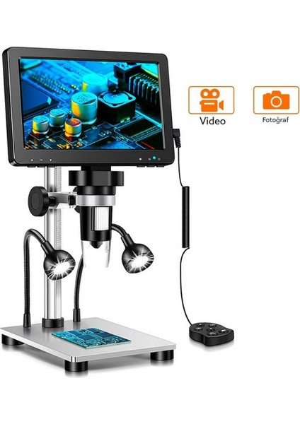Dm9 7" LCD Dijital Mikroskop 1200X, 1080P Kumanda+Ledli Stand Set
