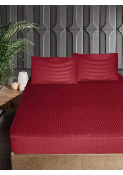 Ç.k Pamuk Saten Çarşaf Seti 160X200 H 30CM 50X70 2 Adet Bordo