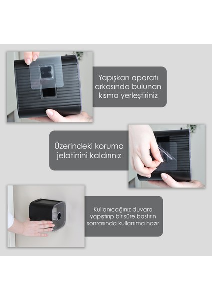 Yapışkanlı Kapalı Tuvalet Kağıtlığı - Plastik Banyo Wc Tuvalet Kağıtlık Raflı Peçetelik Siyah