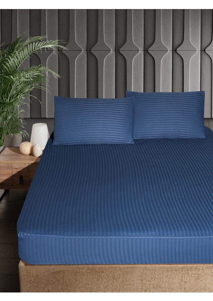 Ç.k Pamuk Saten Çarşaf Seti 160X200 H 30CM 50X70 2 Adet Indigo