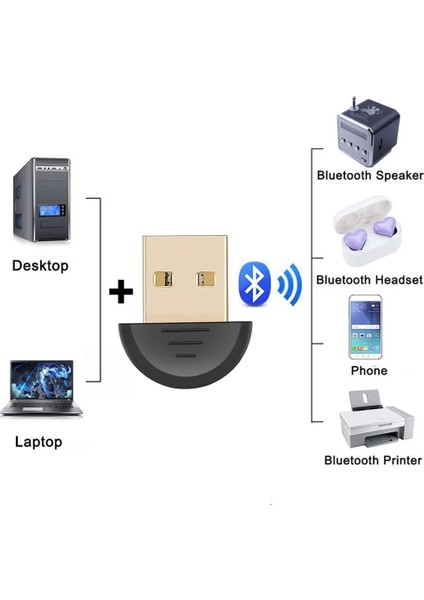Mini USB Bluetooth 5.0 Dongle Adaptör (Pc-Laptop-Masaüstü-Android) 20 mt Mesafeli