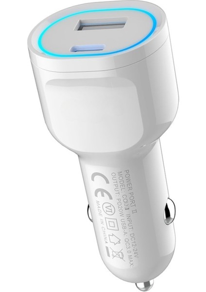 40W Araba Çakmaklık Hızlı Şarj Type-C ve USB Çıkışlı Pd Şarj Aleti Işıklı Apple Android Tam Uyumlu