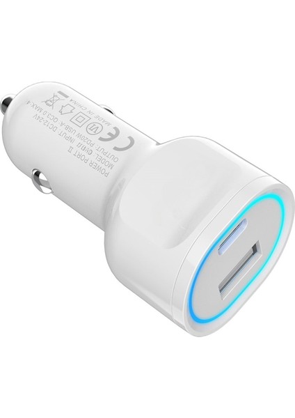 40W Araba Çakmaklık Hızlı Şarj Type-C ve USB Çıkışlı Pd Şarj Aleti Işıklı Apple Android Tam Uyumlu