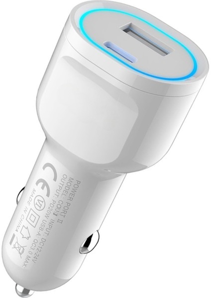 40W Araba Çakmaklık Hızlı Şarj Type-C ve USB Çıkışlı Pd Şarj Aleti Işıklı Apple Android Tam Uyumlu
