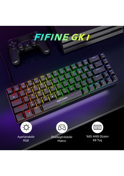 Ampligame Gk1 Rgb Red Switch Mekanik Klavye