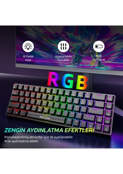 Ampligame Gk1 Rgb Red Switch Mekanik Klavye