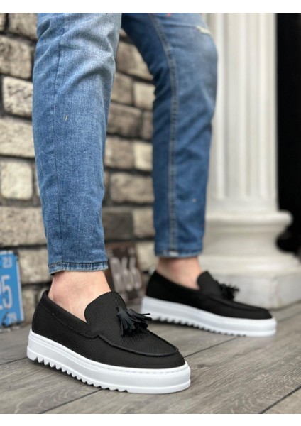 BA0154 Bağcıksız Yüksek Taban Keten Siyah Renk Püsküllü Erkek Ayakkabı fırsatları