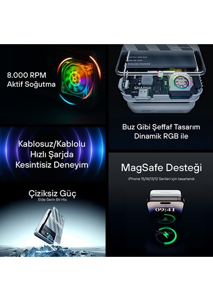 Icemag - Aktif Soğutmalı Manyetik Kablosuz Powerbank - Siyah