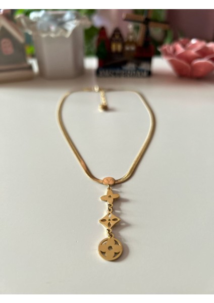 Gold Renk, Minimal Figürlü Yılan Zincir Kolye | Geometrik Sarkaç, Paslanmaz Çelik Kolye indirimleri