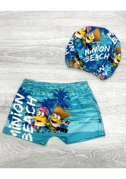 Minion Minyonlar Beach Erkek Çocuk Deniz Şortu ve Bone Takım