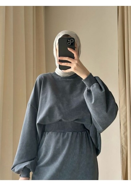 9033 - 2 Iplik Soft Yıkamalı Salaş Basic Kadın Sweatshirt