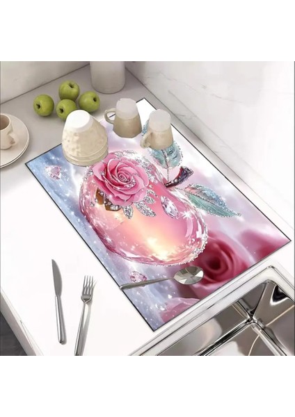 55 cm x 45 cm Gül Elmas Tasarımı Tezgah Üstü Bulaşık Kurutma Matı Bulaşıklık Kurutma Örtüsü fiyatları