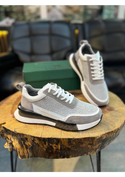 1074 Bej Cam Kırığı Hakiki Deri Erkek Sneakers