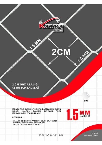 Kuşlar Için Balkon Güvenlik Filesi – 2 Metre Yükseklik | Metreyle Kesim |1.5 mm Ip, 2x2 cm Göz Aralığı + Montaj Aparatları (Beyaz/gri/siyah) modelleri
