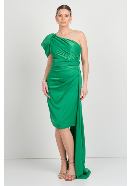 Kadın Tek Omuz Detaylı Yandan Kuyruklu Abiye Elbise 3474 Benetton