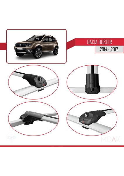 Dacia Duster (Hs) Post-Facelift 2014-2017 Arası ile Uyumlu Ace-1 Ara Atkı Tavan Barı Gri 3 Adet fırsatları