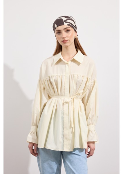 Büzgülü Poplin Gömlek Soft Sarı