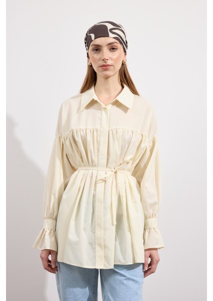 Büzgülü Poplin Gömlek Soft Sarı fırsatları