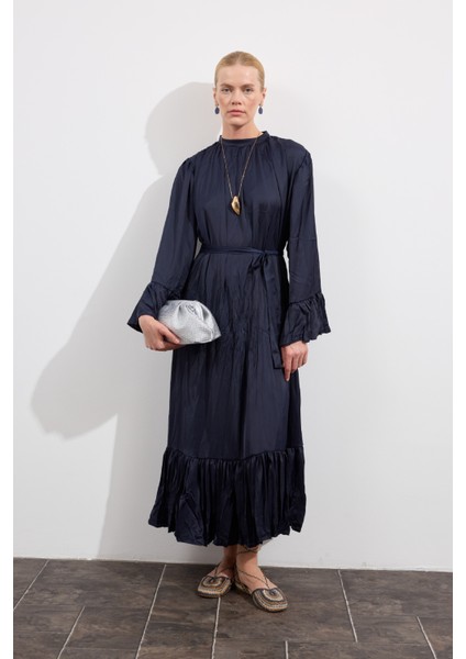 Velora Crush Saten Elbise Lacivert indirimleri