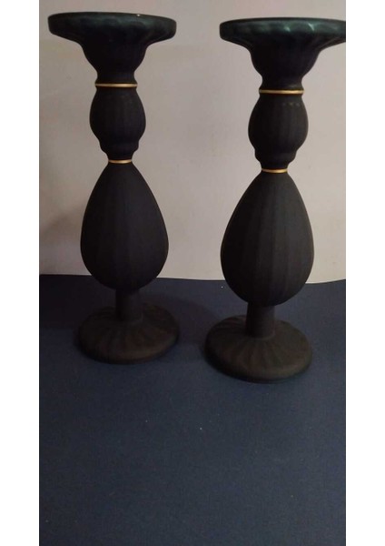 2'li Siyah Cam Mumluk Italyan Alt Çap 11CM Üst Çap 10CM Yükseklik 30CM