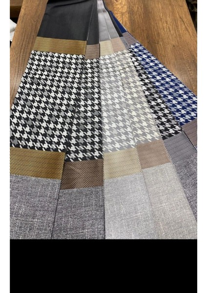 Pano Fon Perde Keten Saten Dokulu Siyah Gold Gri Kareli Çizgili Sık Pile ( Tek Kanat)