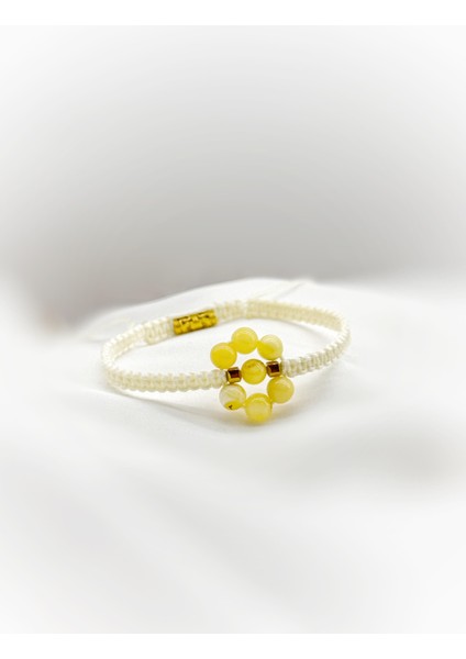 Çiçek Model Kehribar Makrome Bileklik