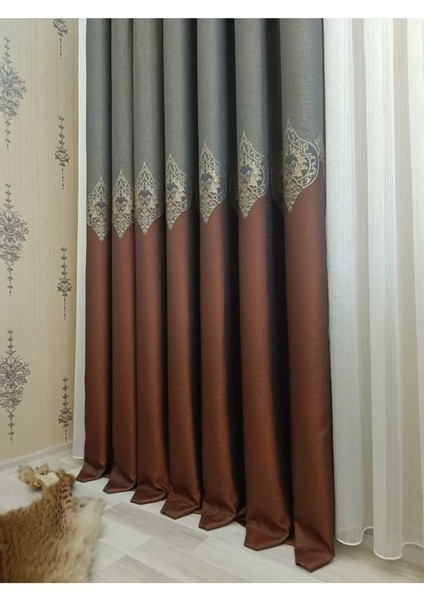 Taş - Kırmızı Pano Fon Perde, Lüks Desenli Perde,blackout 1*3 Sık Pile,(Tek Kanat)