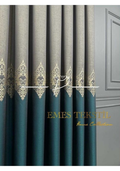 Taş - Yeşil Pano Fon Perde, Lüks Desenli Perde,blackout 1*3 Sık Pile,(Tek Kanat)