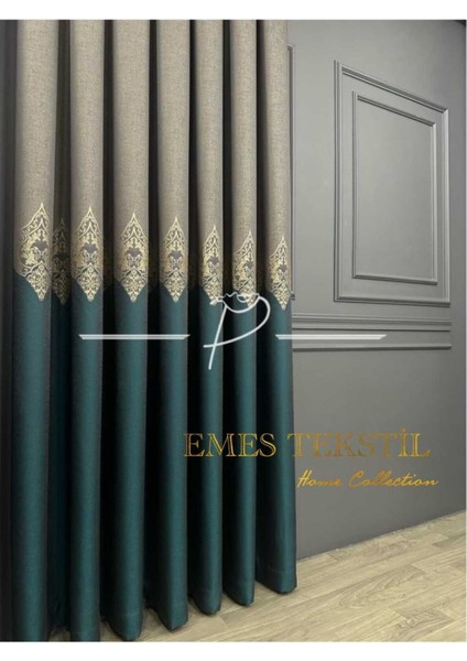 Taş - Yeşil Pano Fon Perde, Lüks Desenli Perde,blackout 1*3 Sık Pile,(Tek Kanat) fiyatları