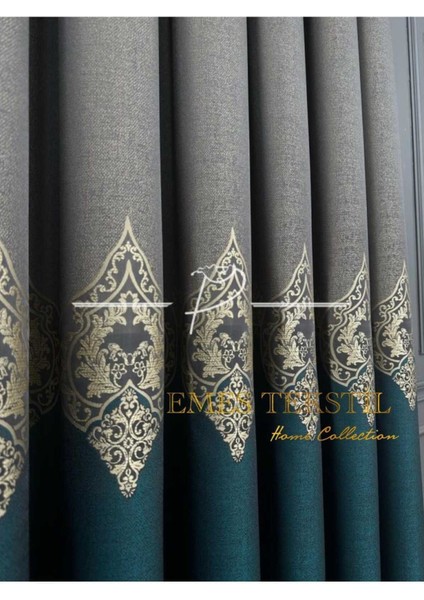 Taş - Yeşil Pano Fon Perde, Lüks Desenli Perde,blackout 1*3 Sık Pile,(Tek Kanat) modelleri
