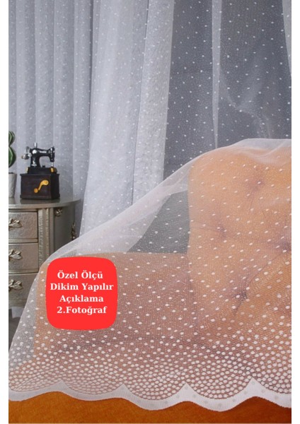 Puantiyeli , Noktalı , Kartesi Desen Mutfak , Çocuk ve Yatak Odası Tül Perdesi Sık Pile