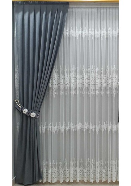 Desenli Tül Perde Ekru Kırık Beyaz Salon Kalın Salon Oturma Odası Yatak Odası Sık Pile