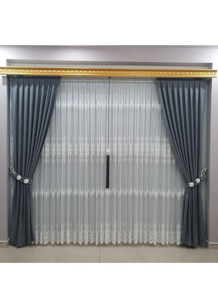 Desenli Tül Perde Ekru Kırık Beyaz Salon Kalın Salon Oturma Odası Yatak Odası Sık Pile fırsatları