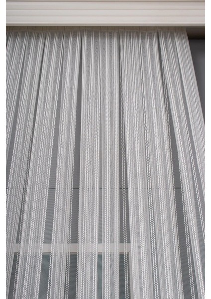 Gümüş Şeritli Işıltı Simli Çizgili Zincir Tül Perde Sık Pile modelleri