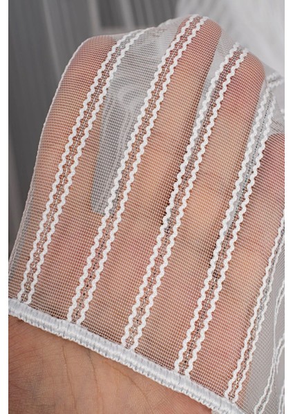 Gümüş Şeritli Işıltı Simli Çizgili Zincir Tül Perde Sık Pile