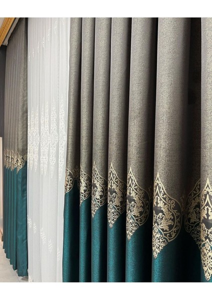 Taş - Yeşil Pano Fon Perde, Lüks Desenli Perde,blackout 1*3 Sık Pile,(Tek Kanat) indirimleri