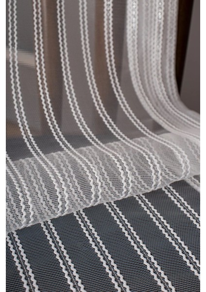 Gümüş Şeritli Işıltı Simli Çizgili Zincir Tül Perde Sık Pile indirimleri