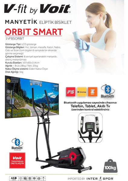 Orbit Gerçek Manyetik Bluetooth Uygulamalı Nabız Ölçerli Eliptik Bisiklet