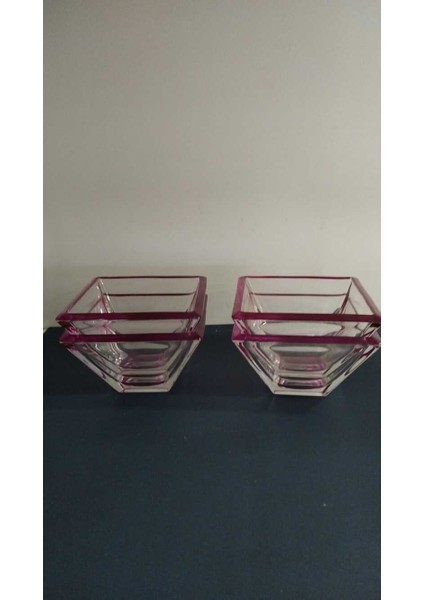 4'lü Cam Çerezlik Altı 6X6CM Üst 14X14CM Yükseklik 8cm Piramit Kare Reçellik
