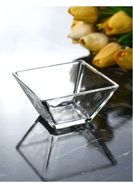 4'lü Cam Çerezlik Altı 6X6CM Üst 14X14CM Yükseklik 8cm Piramit Kare Reçellik fiyatları