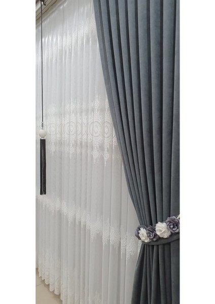Desenli Tül Perde Ekru Kırık Beyaz Salon Kalın Salon Oturma Odası Yatak Odası Sık Pile fiyatları