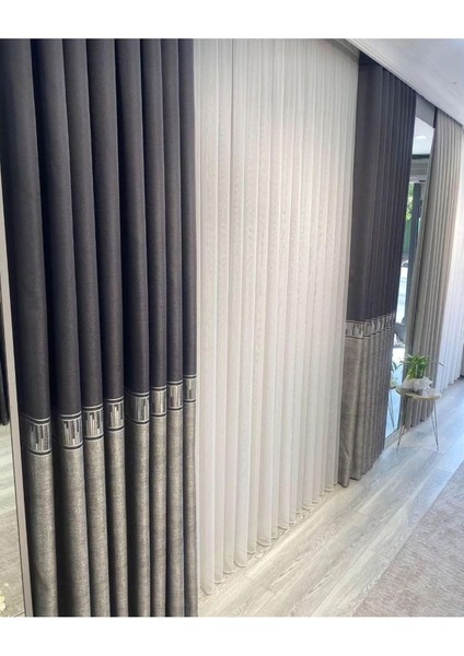 Pano Fon Perde Yeni Sezon Ritmik Desen Antrasit - Açık Gri Sık Pile (Tek Kanat) modelleri