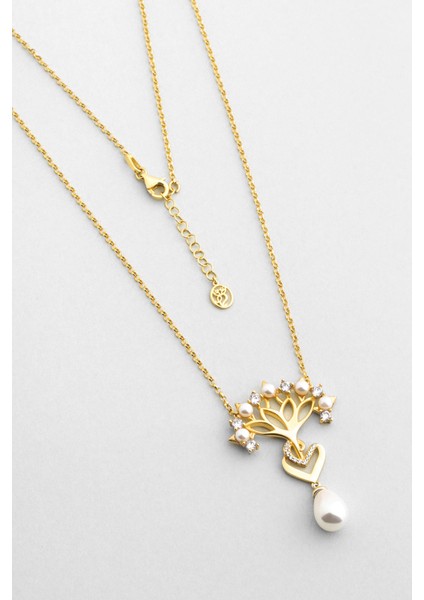 Inci Kalbi 18 Ayar Sarı Altın Kaplama 55 cm Gümüş Kolye