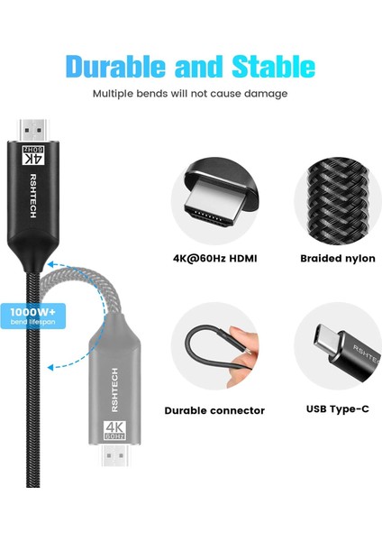 USB C - HDMI Kablosu 4K 60Hz Type C - HDMI Kablosu 4K 60HZ Örgü Kablo