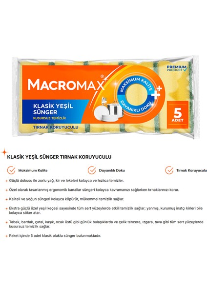Klasik Yeşil Sünger - Tırnak Koruyuculu5'li Paket