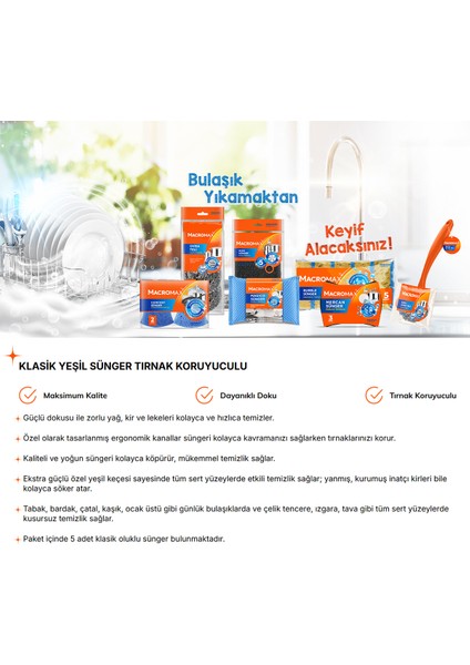 Klasik Yeşil Sünger - Tırnak Koruyuculu5'li Paket