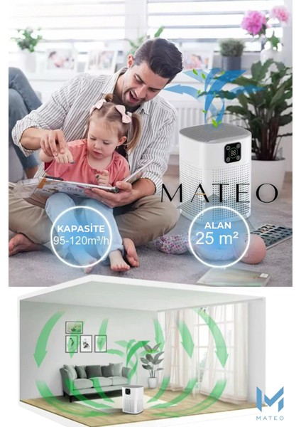 Akıllı Hava Temizleyici, 3 Katmanlı Filtre, Sessiz Mod, 45 m², Beyaz, 2 Yıl Garanti