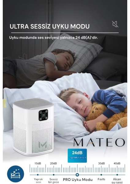 Akıllı Hava Temizleyici, 3 Katmanlı Filtre, Sessiz Mod, 45 m², Beyaz, 2 Yıl Garanti